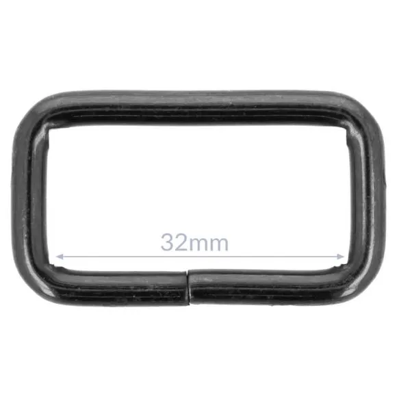 Bag Making - Rectangular Ring 32mm in Antique Black (2 per pack)