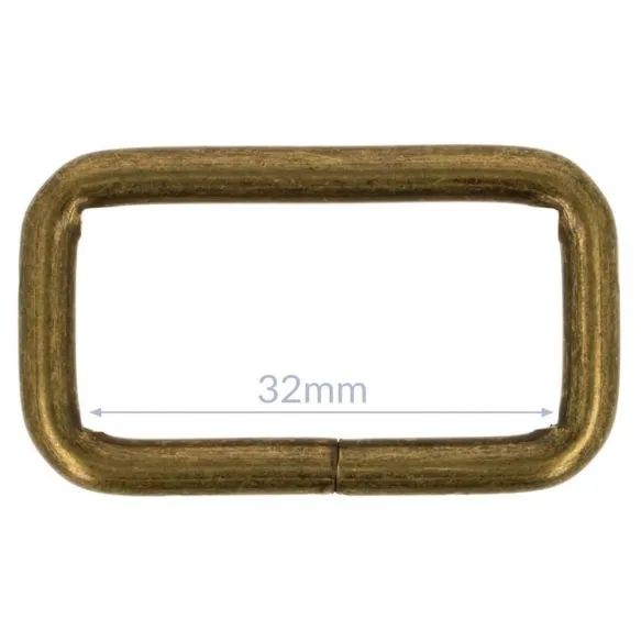 Bag Making - Rectangular Ring 32mm in Antique Brass (2 per pack)