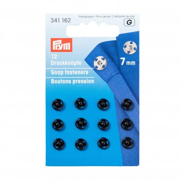 Snap Fasteners - 7mm Sew-On in Black by Prym 341 162