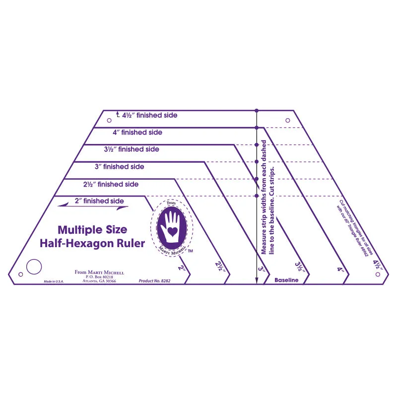 Patchwork & Quilting Ruler - Multi Size Half Hexagon by Marti Michell 8282