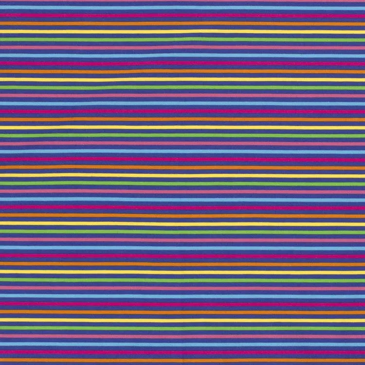 Cotton Jersey Fabric with Bright Stripes on Purple