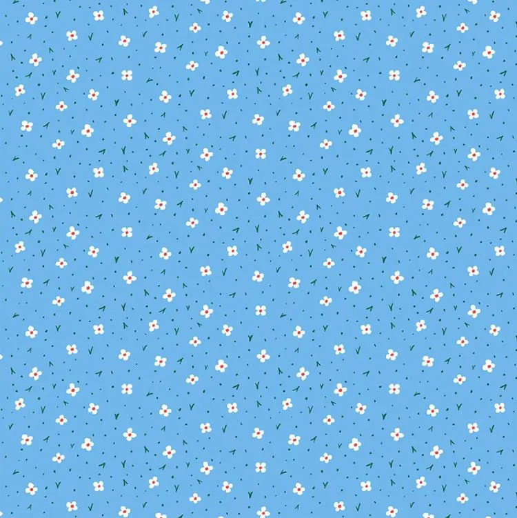 Quilting Fabric - Calico Floral on Blue from Garden Jubilee by Phoebe Wall for Figo 90417-42