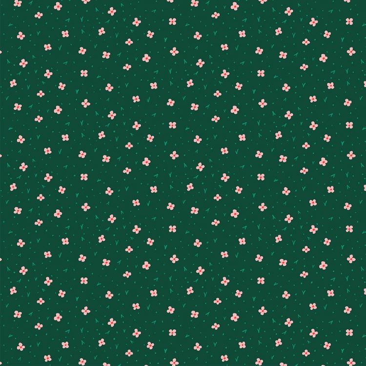 Quilting Fabric - Calico Floral on Green from Garden Jubilee by Phoebe Wall for Figo 90417-76