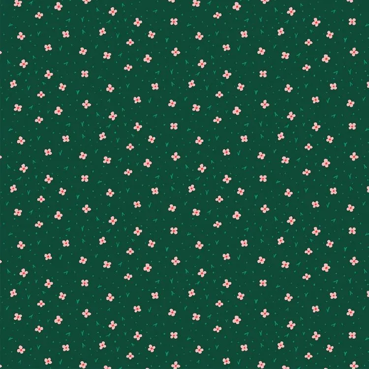 Quilting Fabric - Calico Floral on Green from Garden Jubilee by Phoebe Wall for Figo 90417-76