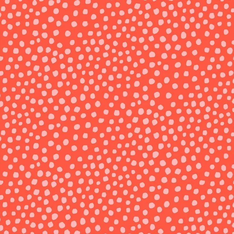 Quilting Fabric - Pink Dots on Red from Garden Jubilee by Phoebe Wall for Figo 90418-26