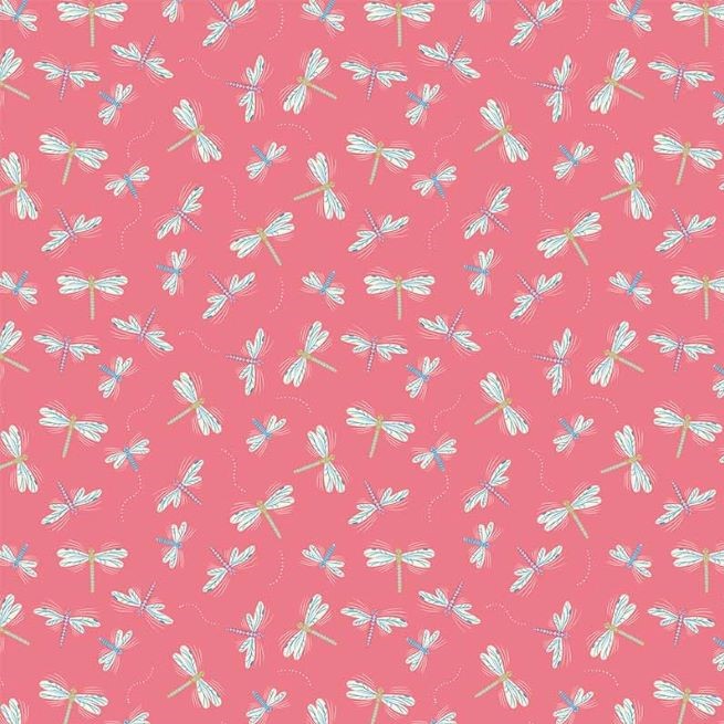 Quilting Fabric - Dragonflies on Pink from Pond Tales by Rebecca Elfast for Figo 90604 22