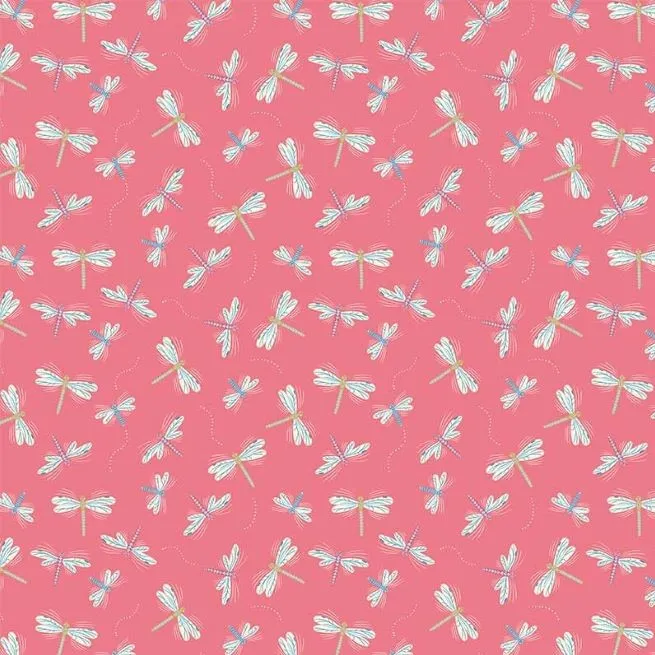 Quilting Fabric - Dragonflies on Pink from Pond Tales by Rebecca Elfast for Figo 90604 22