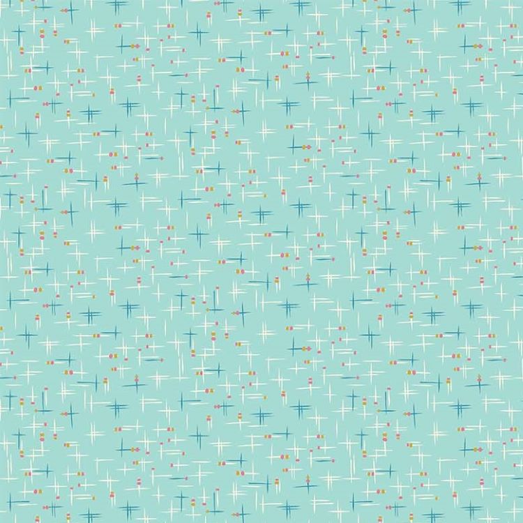 Quilting Fabric - Retro Reflections on Aqua Blue from Pond Tales by Rebecca Elfast for Figo 90609 60