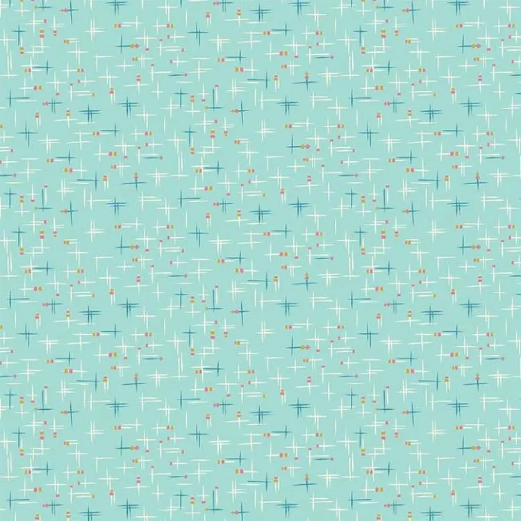 Quilting Fabric - Retro Reflections on Aqua Blue from Pond Tales by Rebecca Elfast for Figo 90609 60