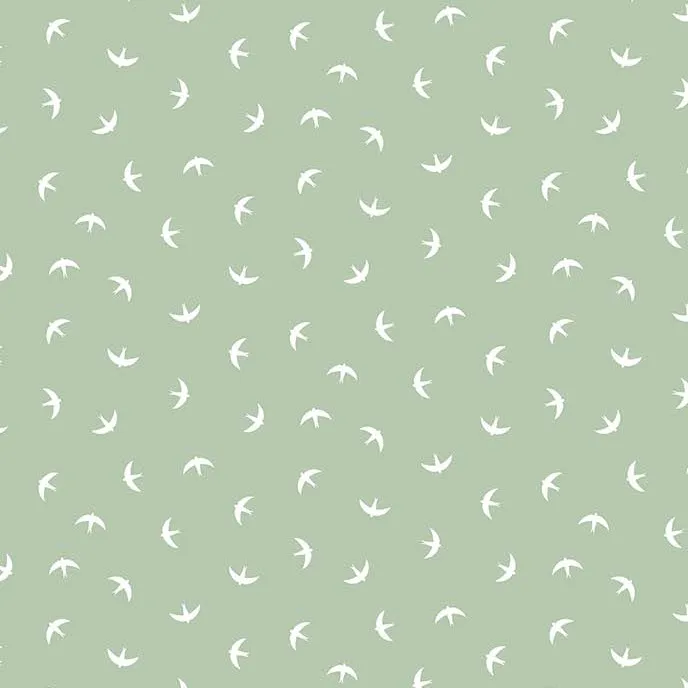 Quilting Fabric - White Birds on Green from Splendor by Pippa Shaw for Figo 90680-70