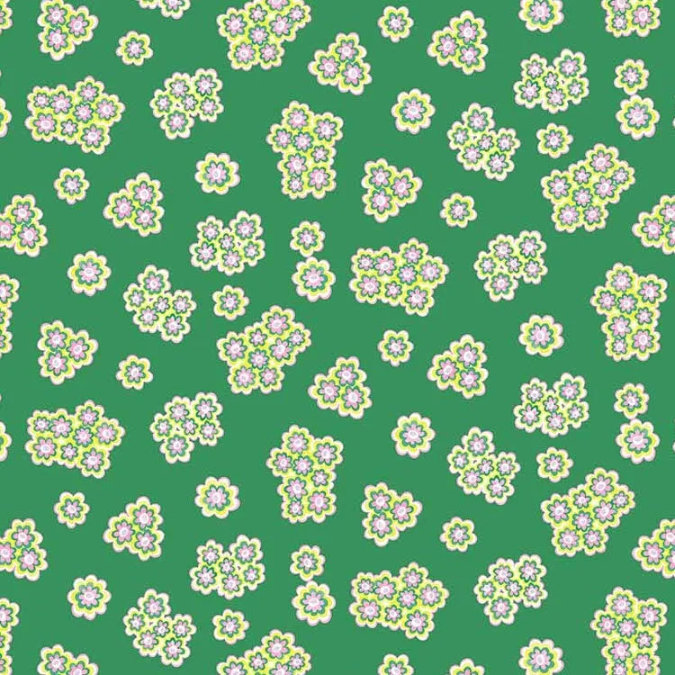 Quilting Fabric - Retro Flowers on Green from Magic Garden by Josephine Kimberling for Figo 90712-74