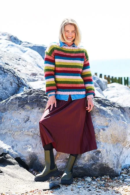 Knitting Pattern - Grace Aran Striped Sweater by Stylecraft 9927