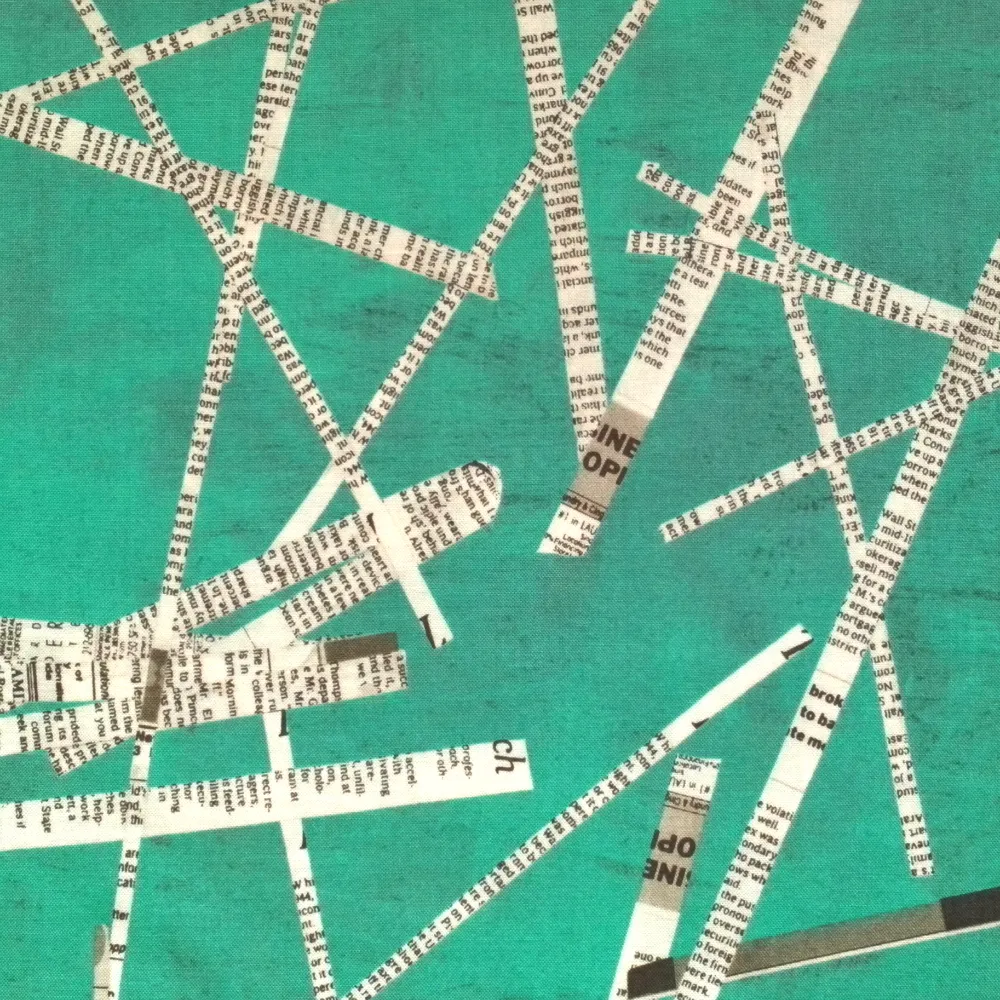 Quilting Fabric - Blue Green Newspaper Strips from Collage by Carrie Bloomston for Windham Fabrics