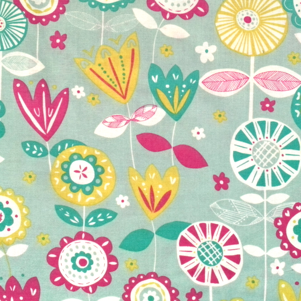 Quilting Fabric - Large Flowers on Aqua for Fabric Freedom 311