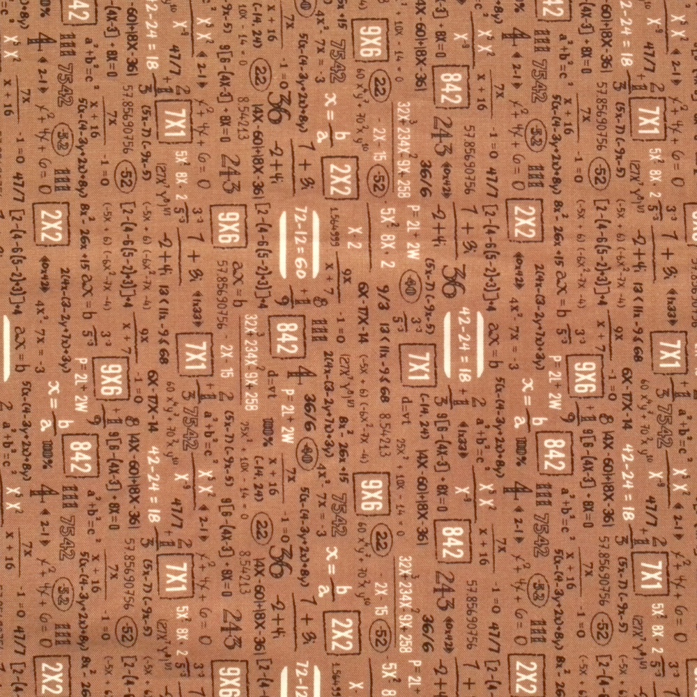 Quilters Fabric - Maths symbols on brown from Elementary by Sweetwater for Moda Fabric