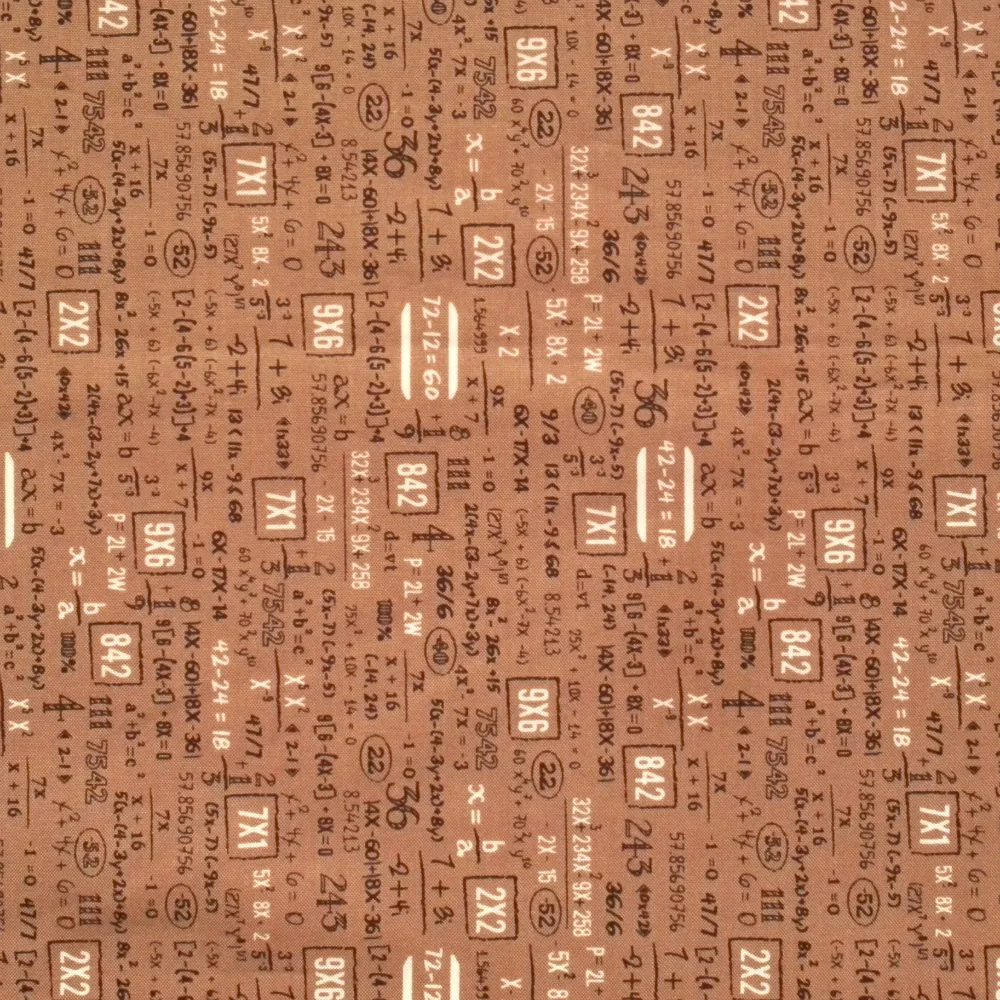 Quilters Fabric - Maths symbols on brown from Elementary by Sweetwater for Moda Fabric