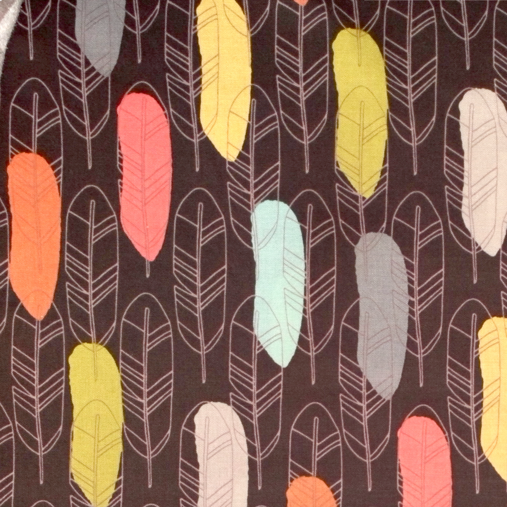 Quilting Fabric -  Multicoloured Feathers on Brown Plucked by Michael Miller for Michael Miller Fabric 2960923