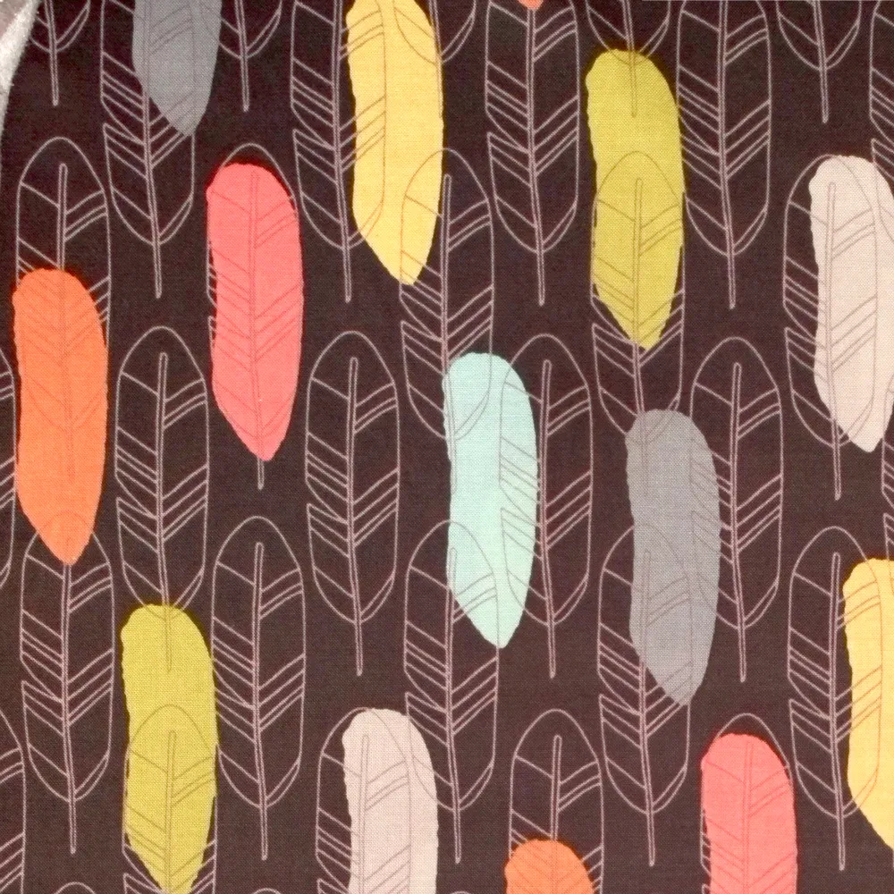 Quilting Fabric -  Multicoloured Feathers on Brown Plucked by Michael Miller for Michael Miller Fabric 2960923