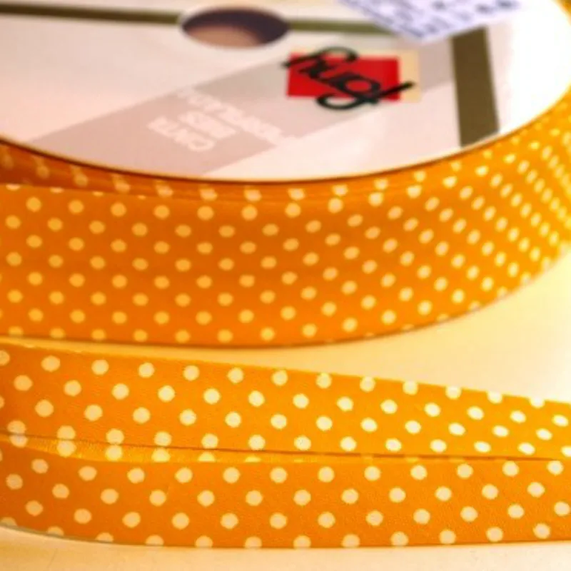 Bias Binding White Dots on Yellow - 30mm Wide by Fany