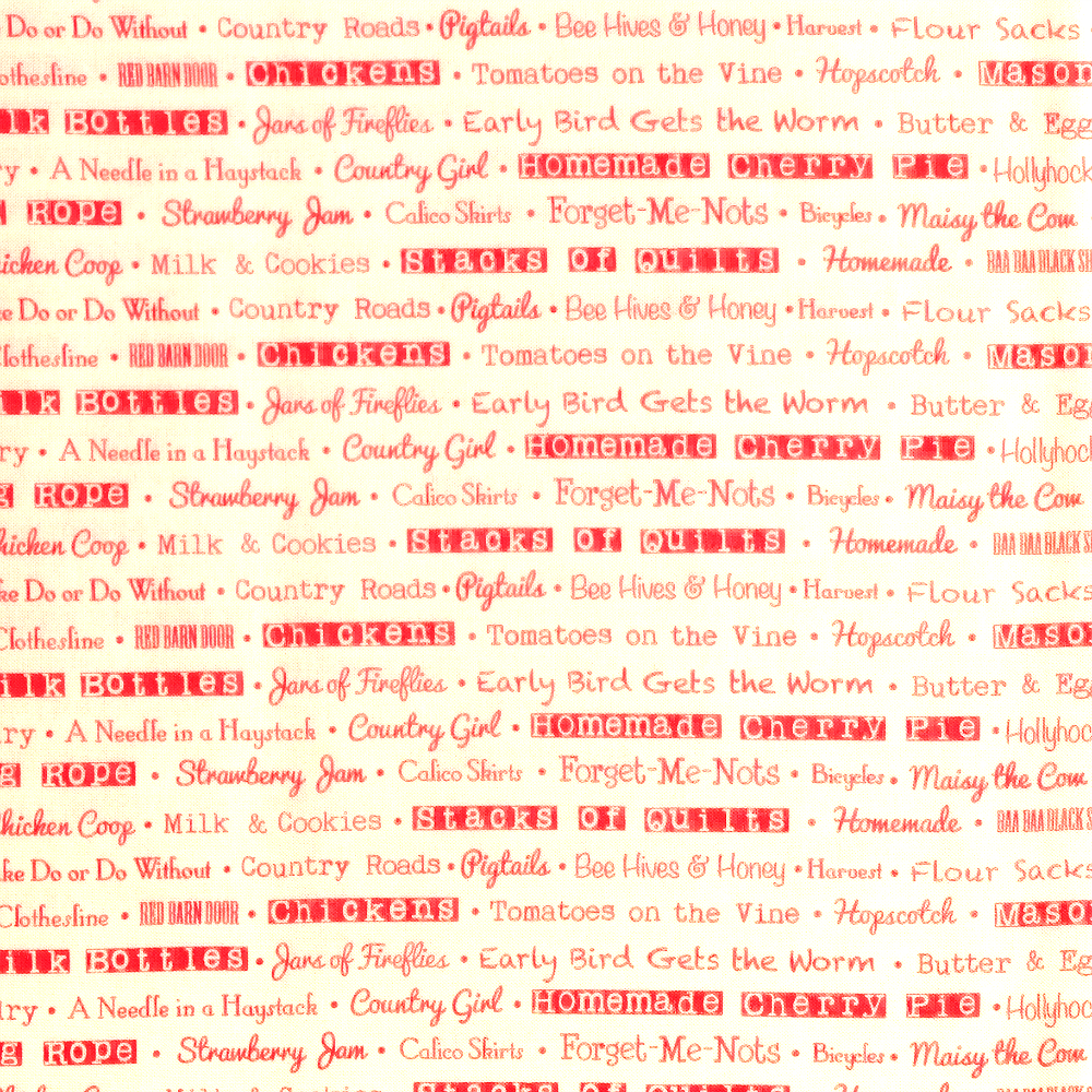 Quilting Fabric - Red Writing on Cream from Farmhouse by Figtree & Co for Moda Fabrics 2025224