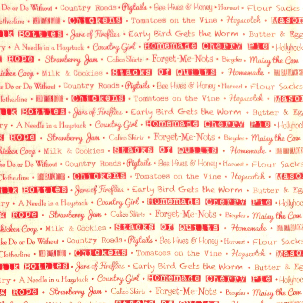 Quilting Fabric - Red Writing on Cream from Farmhouse by Figtree & Co for Moda Fabrics 2025224