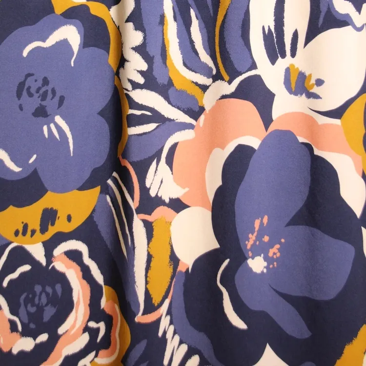 REMNANT - 0.53m - Viscose Fabric with Painted Flowers on Blue by Atelier Jupe