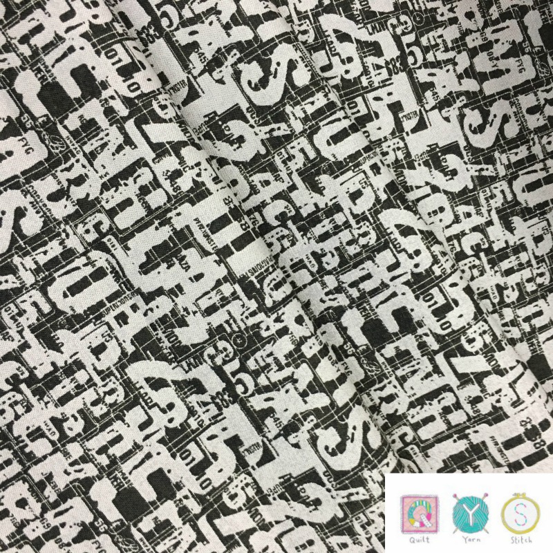 Quilting Fabric - Letters and Numbers in Charcoal for Moda Fabrics