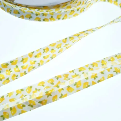 Bias Binding Lemons on White Col 5 - 18mm Wide by Fany