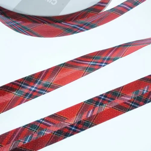 Bias Binding Red Tartan Col 145 - 18mm Wide by Fany