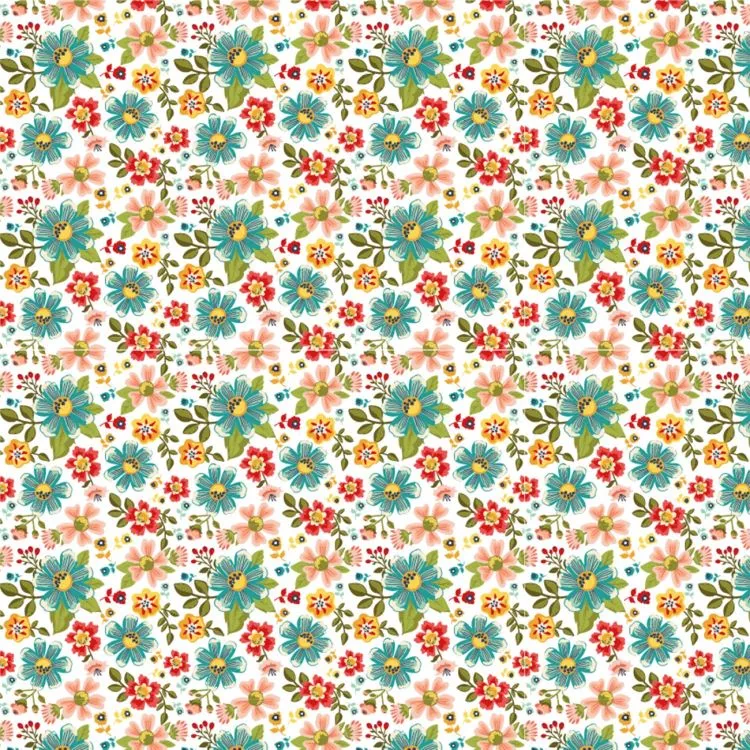 Quilting Fabric - Vintage Flowers on White from Betsy's Sewing Kit by Poppie Cotton Collection BK22100