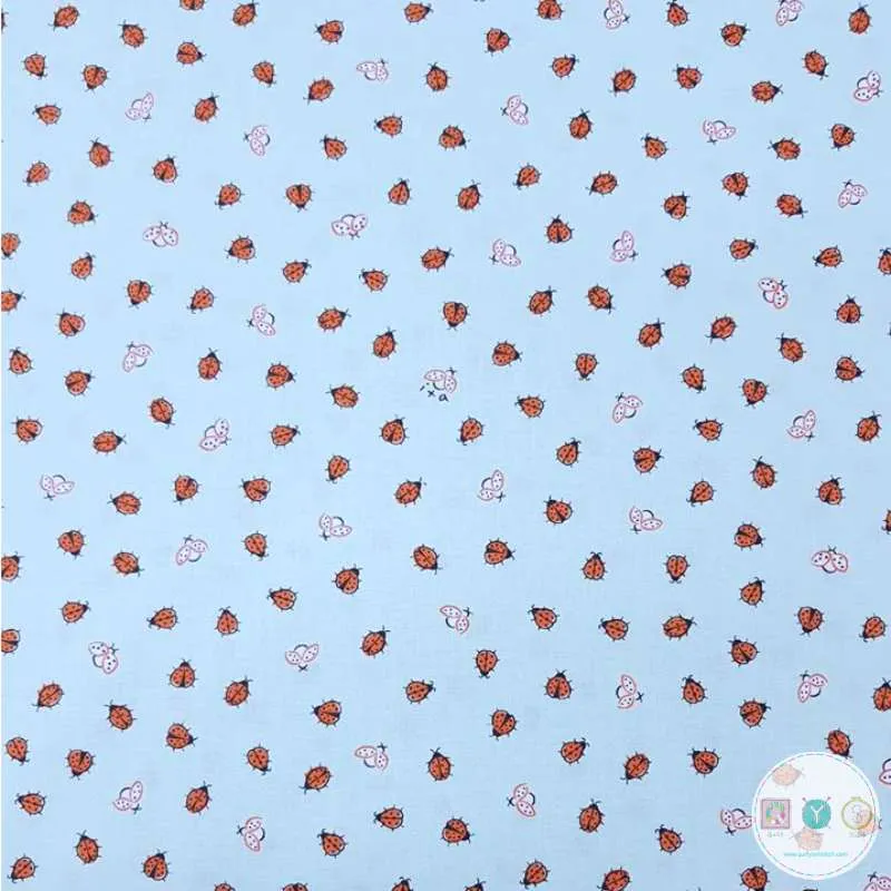 Quilting Fabric with Ladybugs Ladybirds on Turquoise Blue from Little Buggers for Ink & Arrow Fabrics