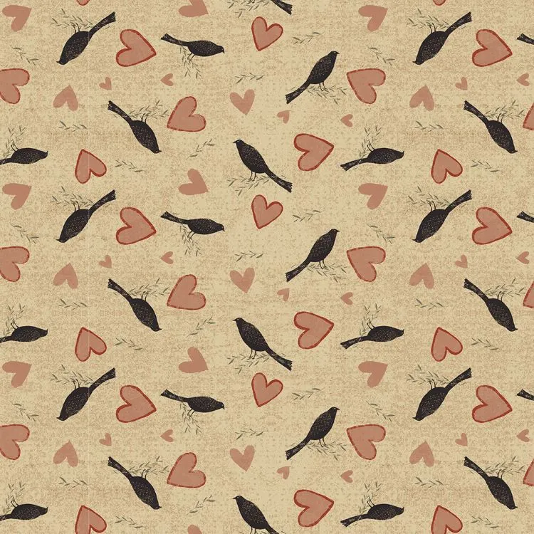 Quilting Fabric - Blackbirds & Hearts from Sunny Days by Dan Di Paolo for Clothworks Y3306 50