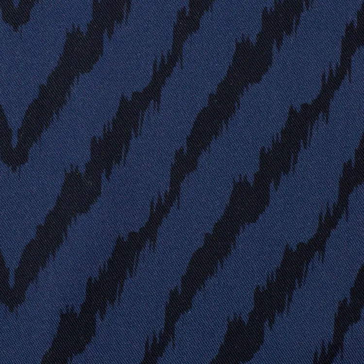 REMNANT - 0.35m -  Viscose Fabric with Large Black Chevron Stripe on Jeans Blue