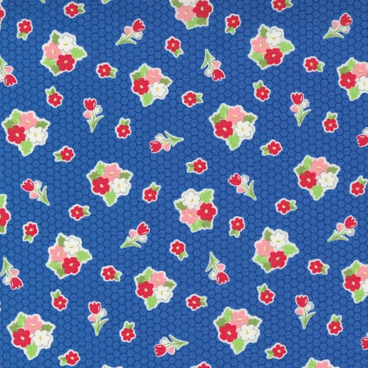 Quilting Fabric - Floral on Honeycomb in Blue from Love Lily by April Rosenthal for Moda 24112 17