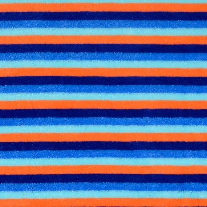 REMNANT - 1.40m - Blue and Orange Stripe Velour Fabric