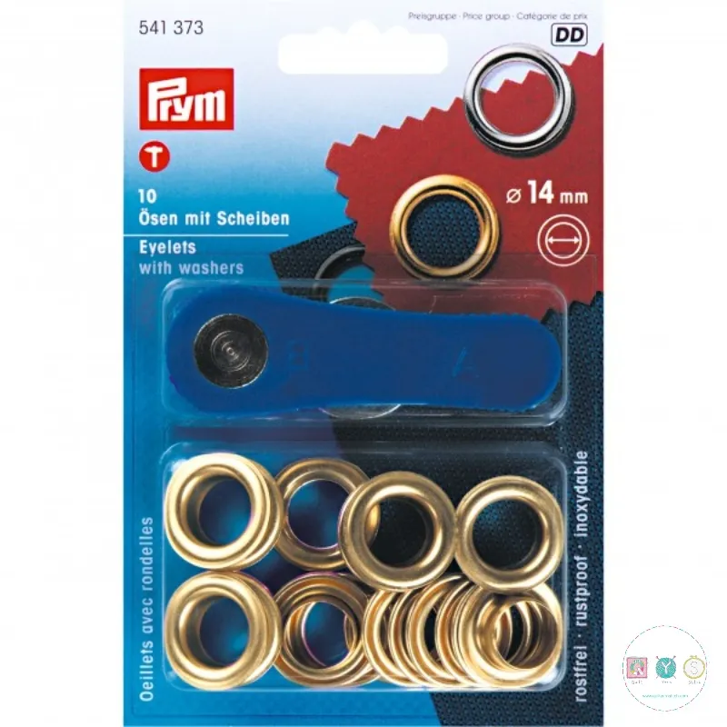 Prym - Gold - 14mm - Eyelets & Washers - 541373 - Dressmaking & Bag Making