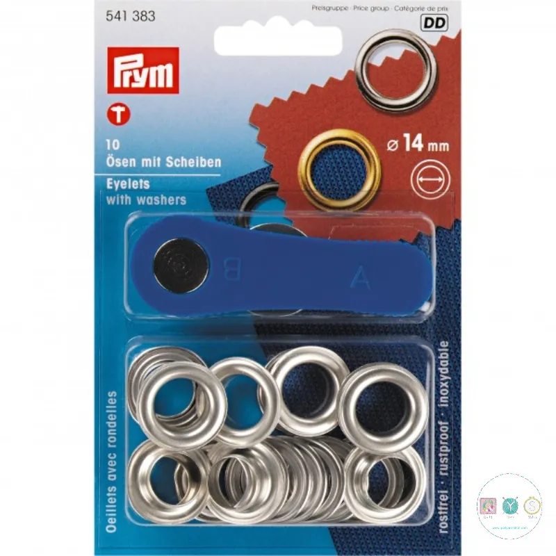 Prym - Silver - 14mm - Eyelets & Washers - 541383 - Dressmaking & Bag Making