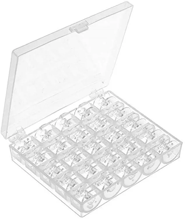 Box of Clear Plastic Sewing Machine Bobbins - Pack of 25