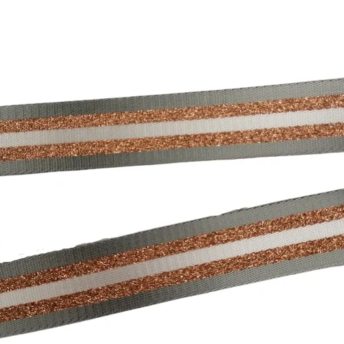 Bag Webbing - 40mm Grey Rose Gold Stripe