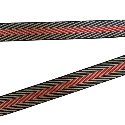 Bag Webbing - 25mm Chevron Navy Gold Red