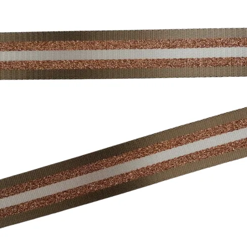 Bag Webbing - 40mm Taupe Rose Gold Stripe