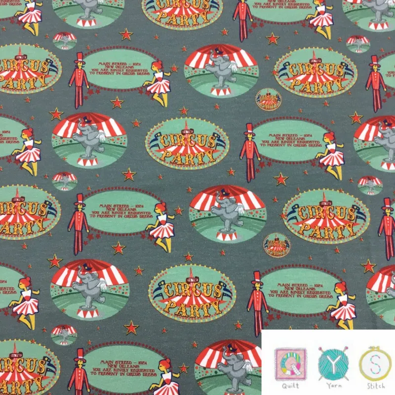 Cotton Jersey Fabric - Circus Party On Grey 