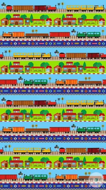 Connector Playmats - Train Track Border 21140-72 - Green Cotton Childrens Material - by Deborah Edwards for Northcott Fabrics