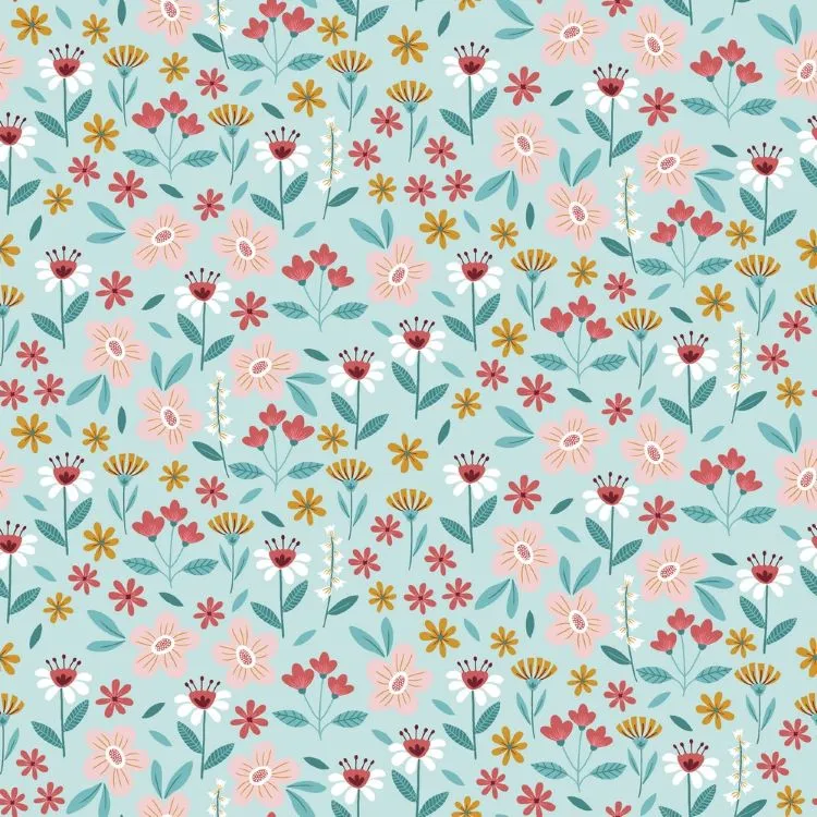 Cotton Poplin Fabric Turquoise Floral