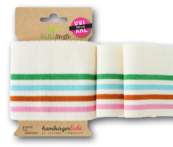 Premade Cuffing Fabric - Off White with Pink, Rust, Blue & Green Stripes