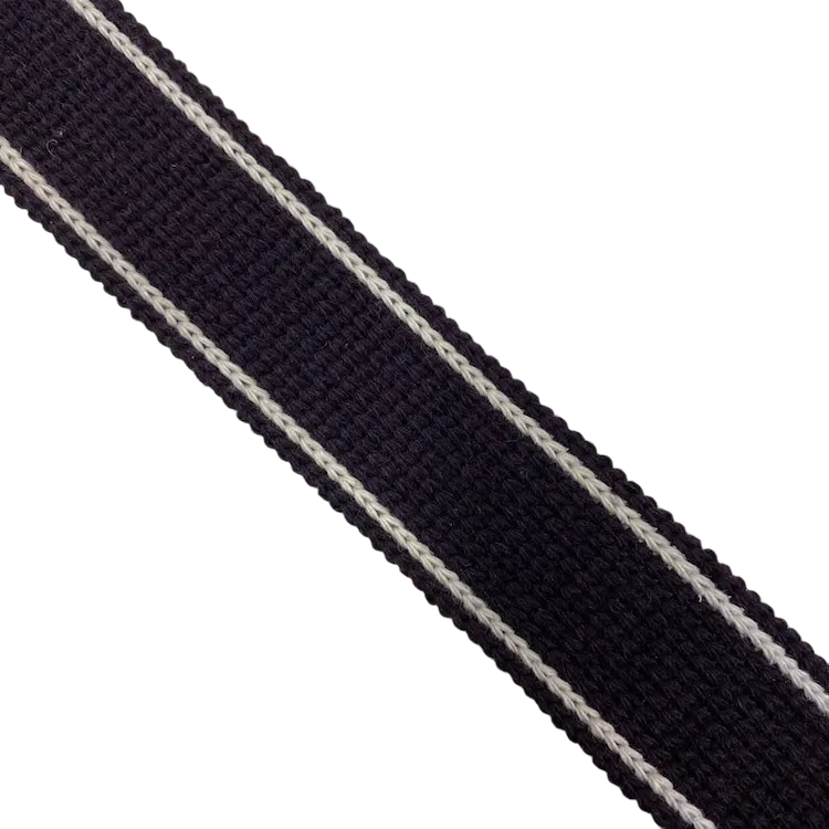 Bag Webbing - 30mm Cotton Blend with Ecru Stripe in Dark Aubergine Purple