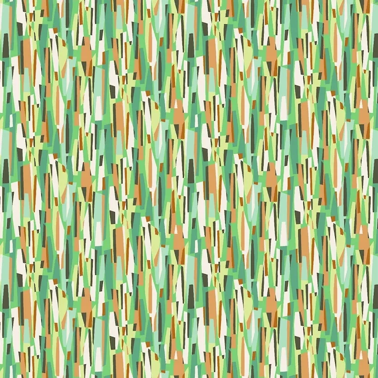 Cotton Lawn Fabric with Abstract Dash Pattern in Green Tones by Dashwood Studios