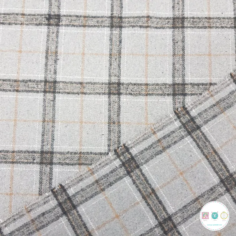 Wool Blend Coat Fabric in Grey Plaid