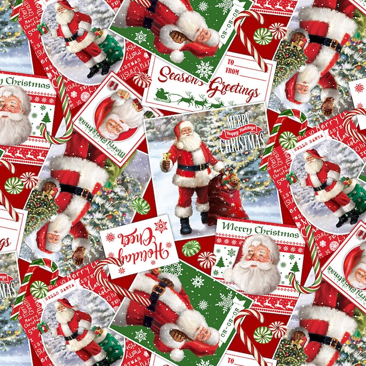 Quilting Fabric - Vintage Santa Images from Letters To Santa by Simon Treadwell for Northcott DP27127-24