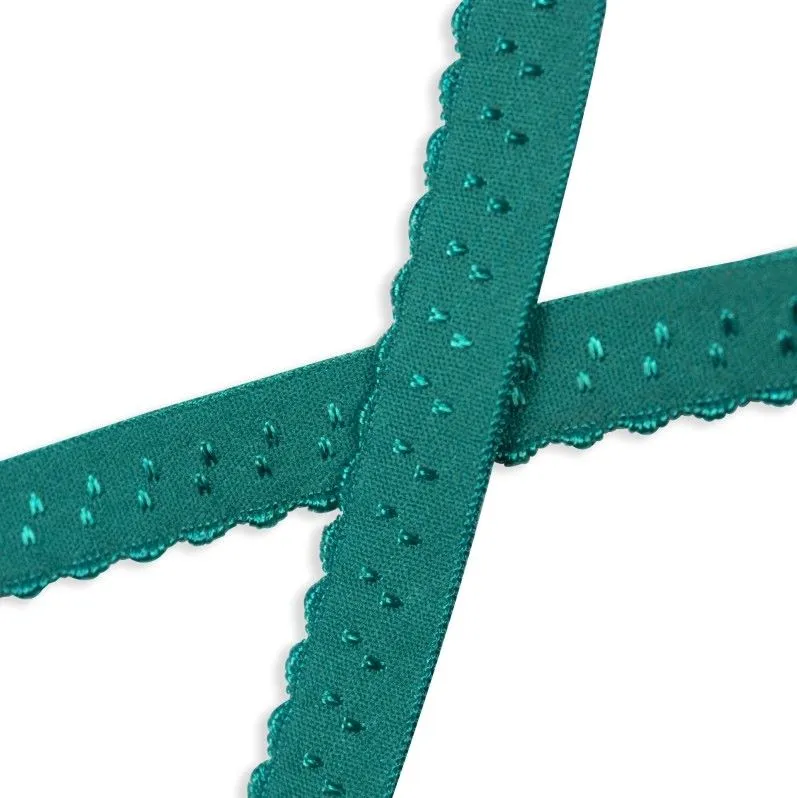 Fold Over Bias Picot Elastic in Emerald Green